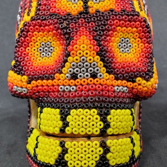 Huichol Beaded Skull on carved fish bone. ~ Handcrafted by Huichol artist - Picture 2 of 9